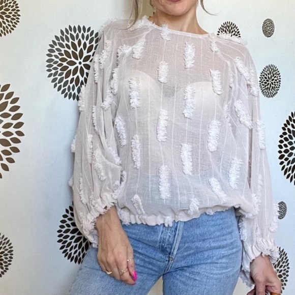 Zara Structured Textured Balloon Sleeve Top Size S in Beige NWOT - Picture 4 of 14